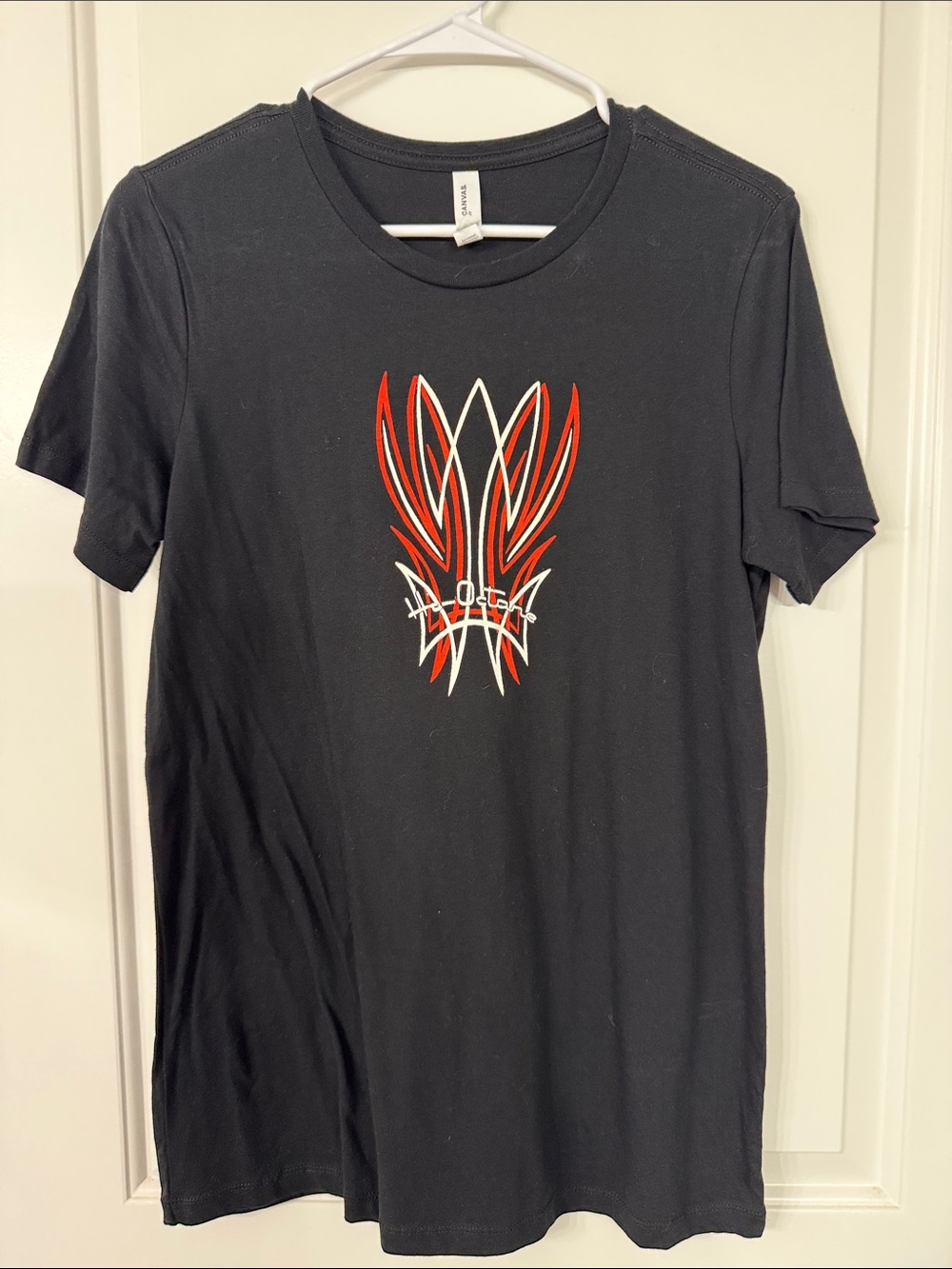 Bella Canvas Hi Octane Black Short-Sleeve Tee with Red & White Pinstripe Graphic